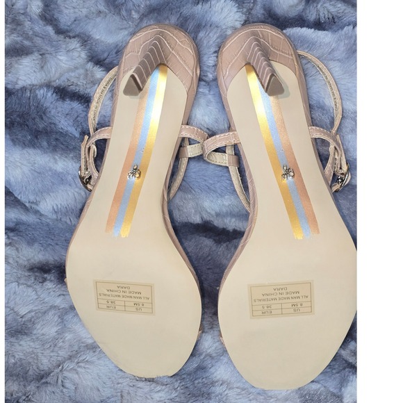 NWB Sam‎ Edelman Dara Beige Croc Embossed Ankle Strap Stiletto Heels - Size 8.5M - Picture 6 of 9